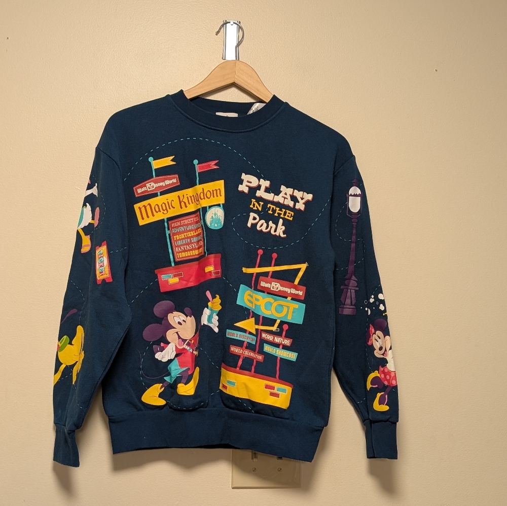 Disney Parks Walt Disney World All-Over Print Sweatshirt Women’s XS Navy